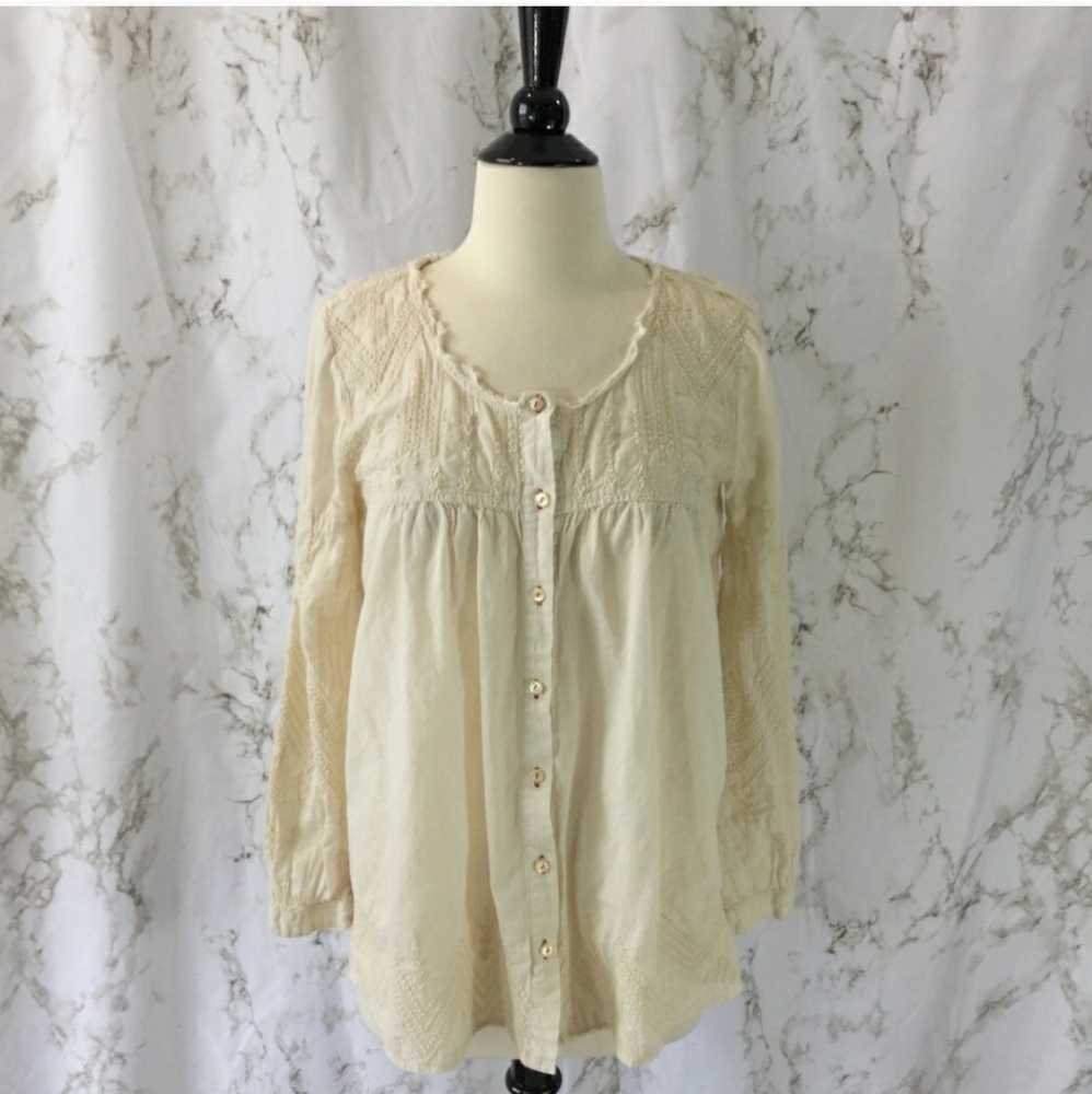 Johnny Was 3J Workshop cream embroidered top